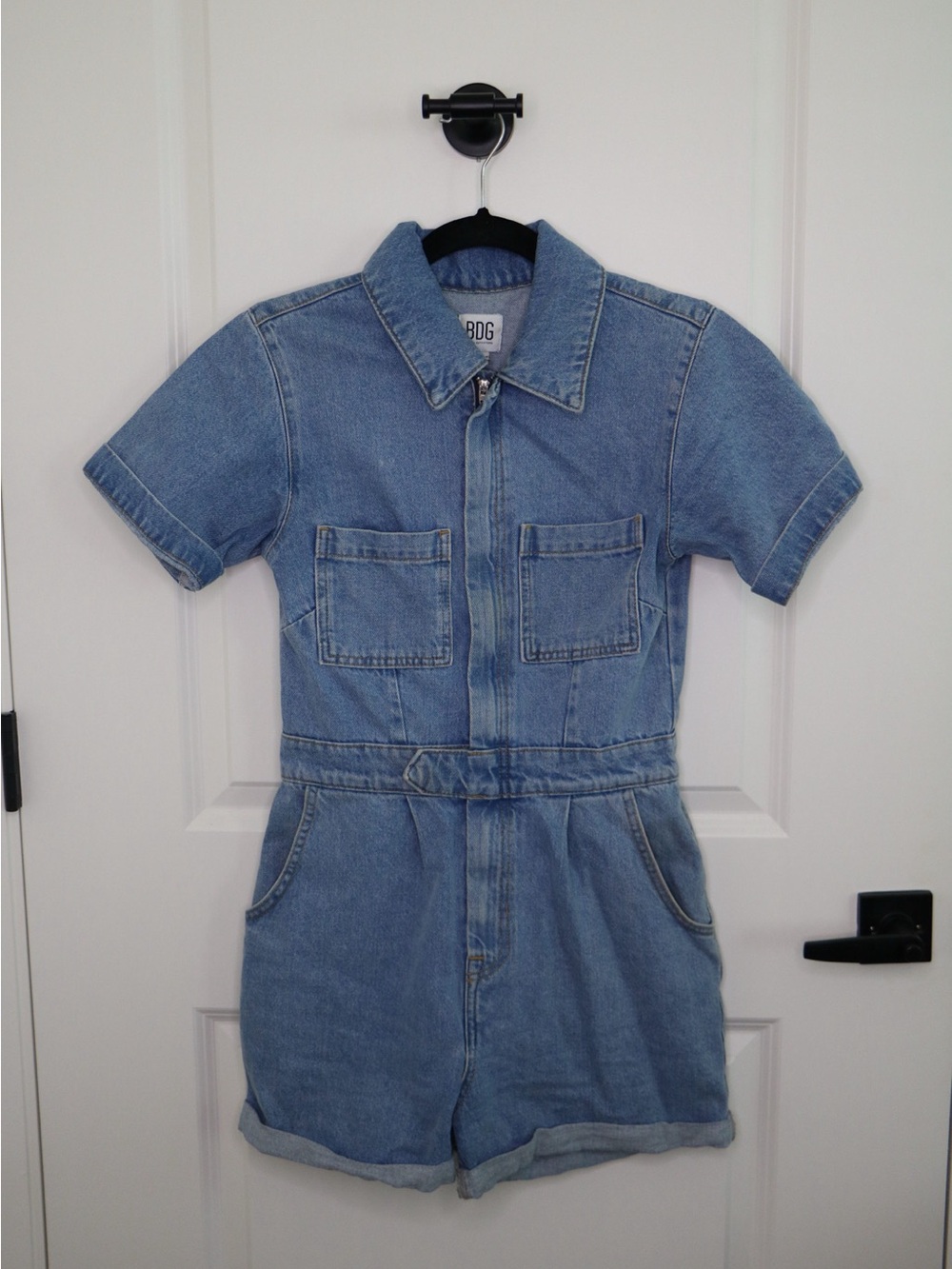 BDG Light Blue Denim Short-Sleeve Romper